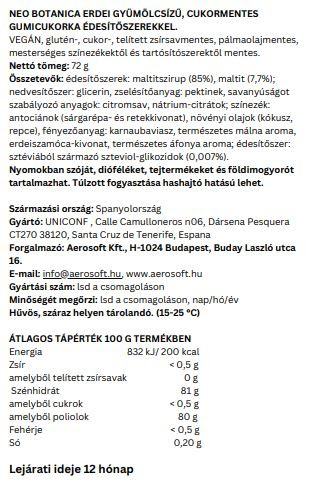 UNICONF Neo Botanica STEVIA, erdei gyümölcsös zseléscukor, 72g