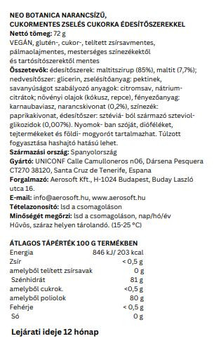 UNICONF Neo Botanica STEVIA, narancsos zseléscukor, 72g