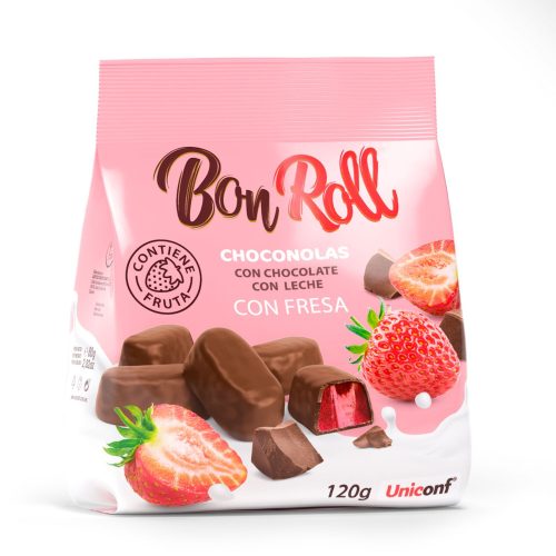 BonRoll tejcsokoládéval bevont zselécukor, eper ízesítéssel, 120gr