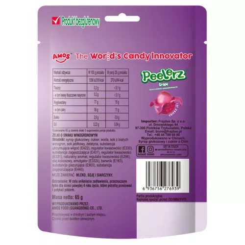 Amos PEELERZ Hámozható Szőlő ízű gumicukor 65g