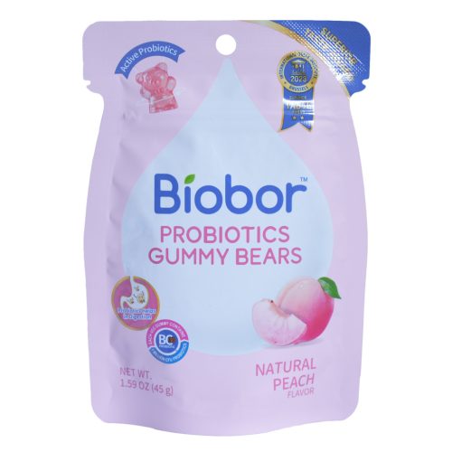 BIOBOR Őszibarack ízű gumicukorka probiotikus baktériumtörzsekkel 45g