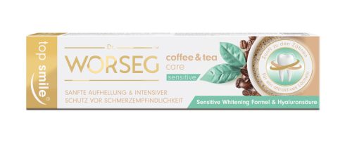 Worseg top smile coffee&tea care sensitive Fehérítő fogkrém érzékeny fogakra kávé és tea okozta elszíneződések csökkentésére, 75 ml