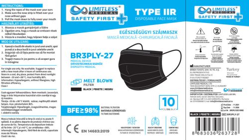 LIMITLESS egészségügyi szájmaszk FEKETE, 50db/doboz