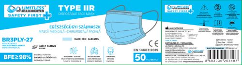 LIMITLESS egészségügyi szájmaszk KÉK, 50db/doboz
