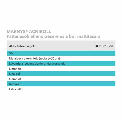 MARNYS ACNIROLL FAGGYÚTERMELŐDÉST CSÖKKENTŐ ÉS MATTÍTÓ HATÁSÚ BŐRÁPOLÓ ROLL-ON, 10ML, ROLL ON (GOLYÓS ÜVEG) KISZERELÉSSEL, KÜLSŐLEGES HASZNÁLATRA