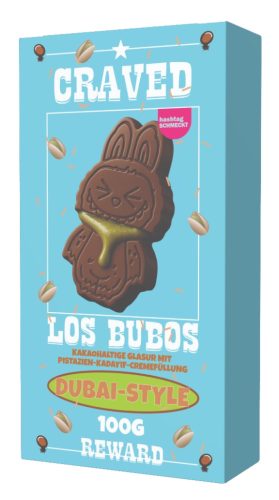 Schmeckt Los Bubos étcsokoládé, krémes pisztácia „Dubai Style” töltelékkel, 100 gramm