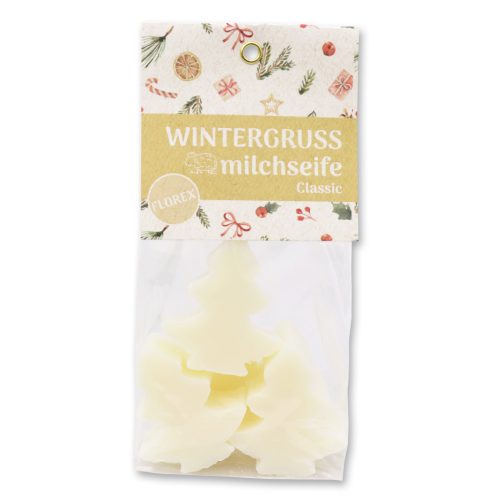 FLOREX Bio-Juhtejes karácsonyi mini natúr szappanok - 5*16g - Karácsonyfa forma Klasszikus illattal Celofán csomagolásban